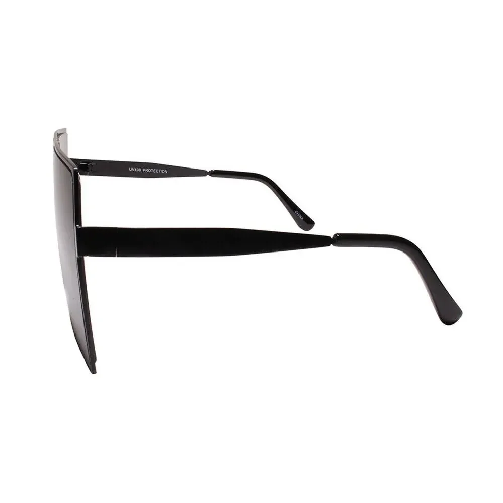 Contemporary Glam XXL Oversized Metal Square Black Sunglasses Women